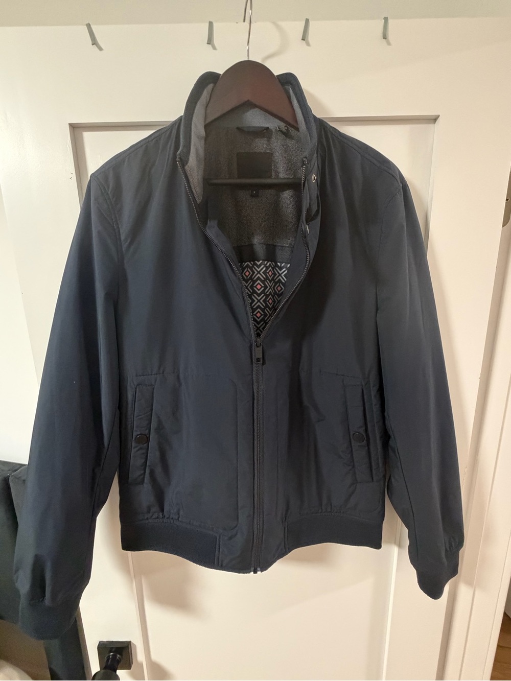 Ted Baker Navy Bomber Jacket with Patterned Lining - Sz M